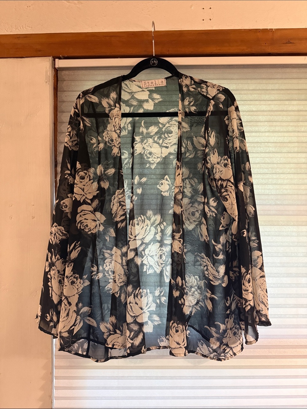 Stellah Floral Sheer Kimono - Black & Cream